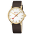 Herrenuhr Vorderansicht: braunes Lederarmband, goldenes Gehäuse, weißes Zifferblatt