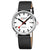 Herrenuhr mit schwarzem Lederarmband, rundem Edelstahlgehäuse und weißem Zifferblatt