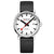 Herrenuhr mit schwarzem Lederarmband, weißem Zifferblatt und roten Zeigern, Automatik