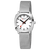 Damenuhr mit silbernem Gehäuse, weißem Zifferblatt und silbernem Mesh-Armband