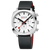 Herrenuhr mit rundem Gehäuse, weißem Zifferblatt, schwarzem Lederband und Datumsfenster