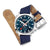 Herrenarmbanduhr mit blauem Armband, rundem Gehäuse und Chronograph-Zifferblatt in Dunkelblau