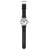 Montre Mondaine pour homme présentée en détail : boîtier rond argenté avec bracelet en silicone noir