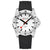 Montre Mondaine pour homme de face : boîtier argenté, cadran blanc et bracelet en silicone noir