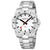 Montre analogique pour homme avec cadran blanc, aiguilles rouges et bracelet en acier