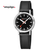 Mondaine Stop2go Damenuhr mit schwarzem Lederarmband und schwarzem Zifferblatt