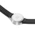 Mondaine Stop2go Damenuhr, Rückseite mit Metallboden und schwarzem Lederarmband