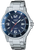 Montre homme avec cadran bleu, bracelet en acier inoxydable argenté et affichage de la date à 5 heures