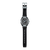Casio G-Shock Herrenuhr seitlich: schwarzes Kautschukband, silbernes Gehäuse und Krone.