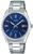 Bracelet montre avec bracelet en acier inoxydable argenté et cadran bleu, guichet date à 5h