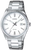Montre Casio pour homme avec bracelet en métal argenté, cadran blanc, affichage de la date