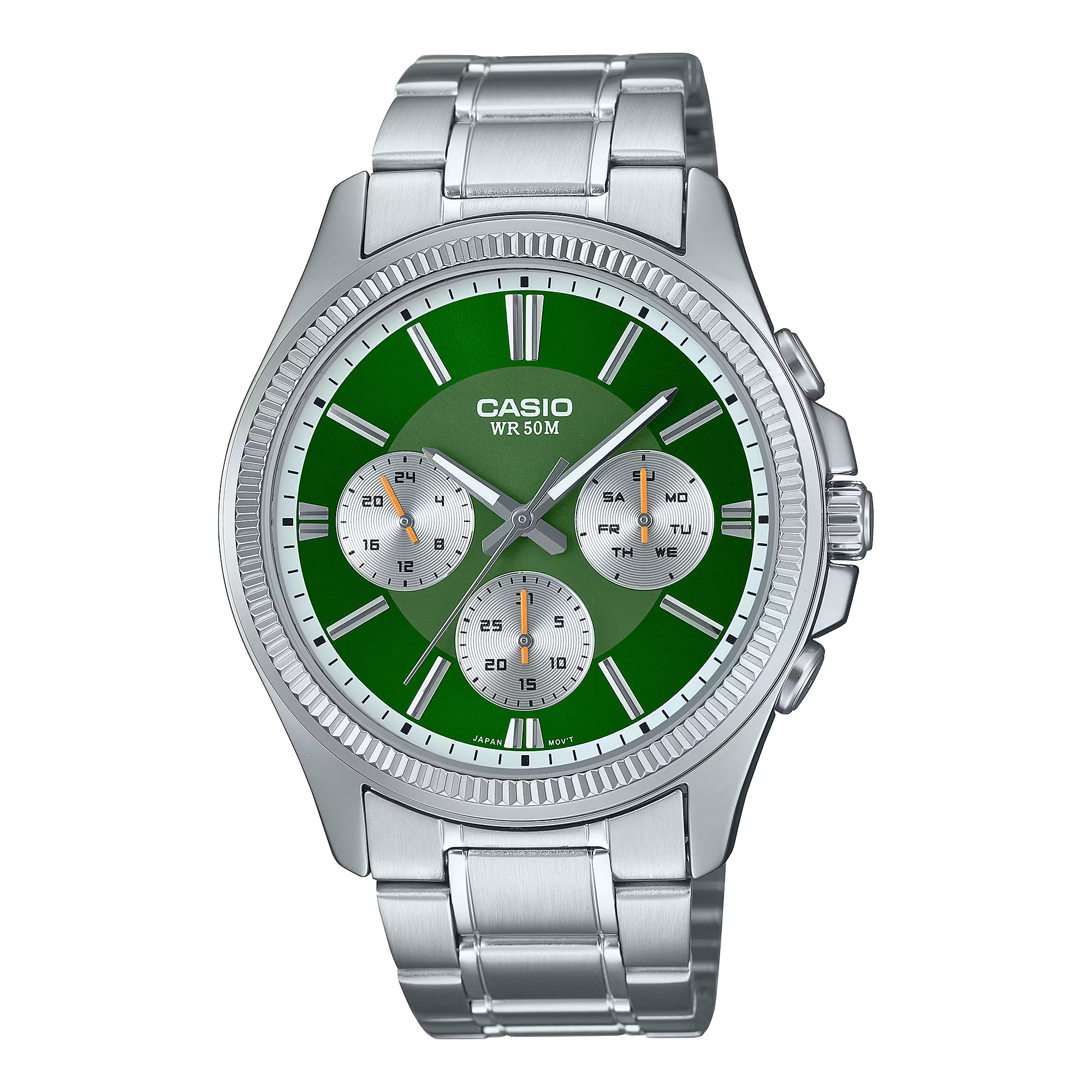Montre Casio pour homme avec cadran vert, bracelet en acier inoxydable et multi-cadrans