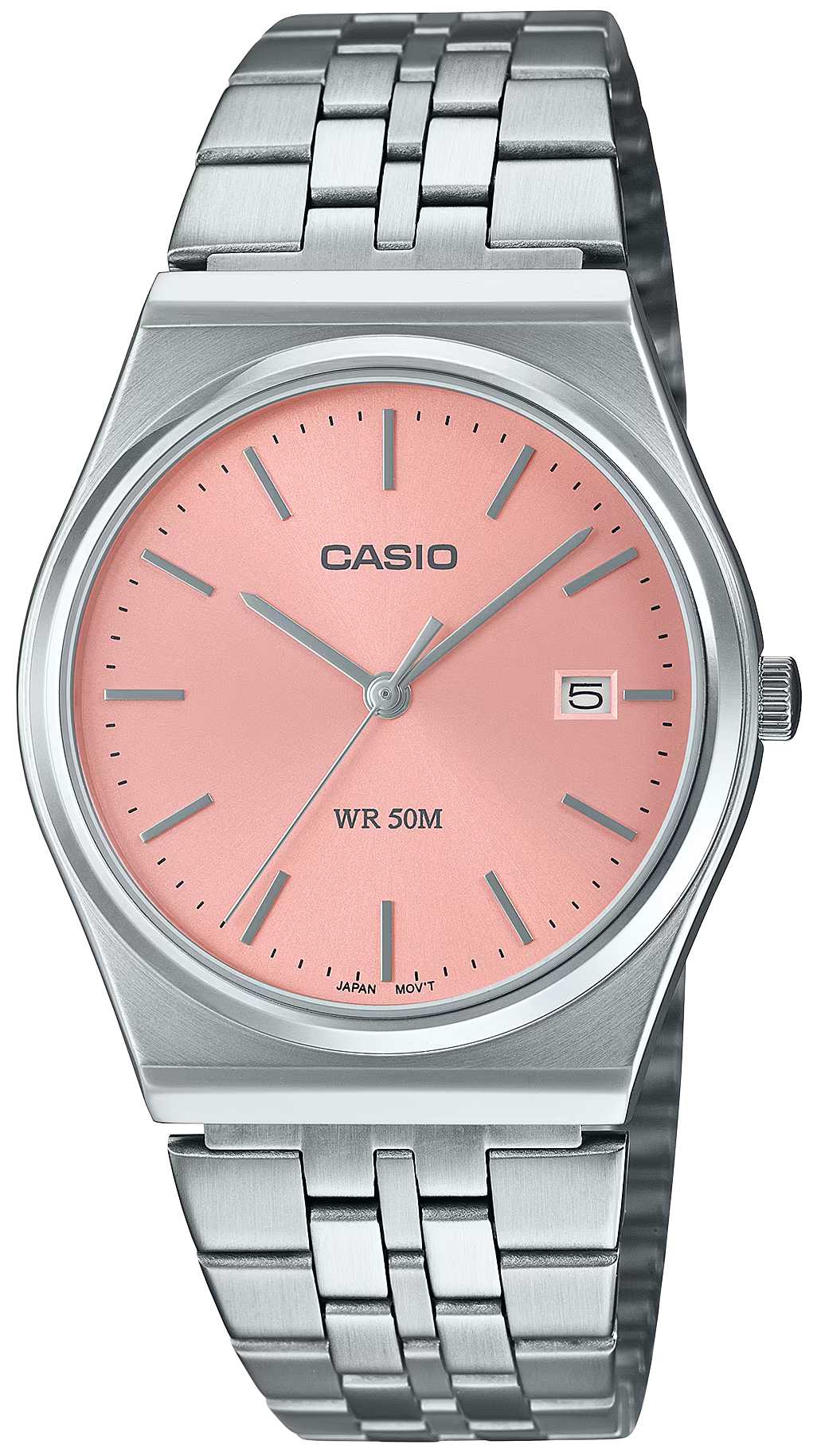 Montre pour homme avec bracelet en acier inoxydable, boîtier rond et cadran de couleur or rose.