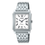 Herrenarmbanduhr CASIO mit silbernem Edelstahlarmband, rechteckigem Zifferblatt und Zeitanzeige