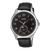 Casio Herrenuhr mit dunklem Zifferblatt, schwarzem Lederarmband und Mondphase