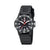 Montre homme avec cadran noir, aiguilles rouges et guichet date à 3h