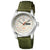Montre homme avec boîtier argenté, cadran blanc et bracelet en toile vert olive