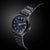 Bracelet de montre pour homme avec boîtier noir en acier inoxydable et cadran bleu, détails dorés