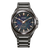 Bracelet de montre pour homme en acier inoxydable noir, cadran bleu à motifs et aiguilles dorées