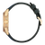 Herrenarmbanduhr, goldfarbene Gehäuseseite und blaues Lederarmband mit Dornschließe