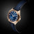 Herrenarmbanduhr mit blauem Zifferblatt, roségoldfarbenem Gehäuse und blauem Lederarmband