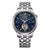 Herrenuhr mit silbernem Edelstahlarmband, blau schimmerndem Zifferblatt und Open-Heart