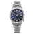 Herrenarmbanduhr mit dunkelblauem Zifferblatt, Strichindex, Datumsfenster und Edelstahlband