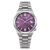 Herrenarmbanduhr mit lila Zifferblatt, Stabindex, Datumsfenster und Edelstahlband