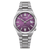 Herrenarmbanduhr mit violettem Zifferblatt, silbernem Edelstahlband und Datumsfenster