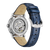 Montre homme avec bracelet en cuir bleu, fond transparent avec mouvement mécanique dans le boîtier