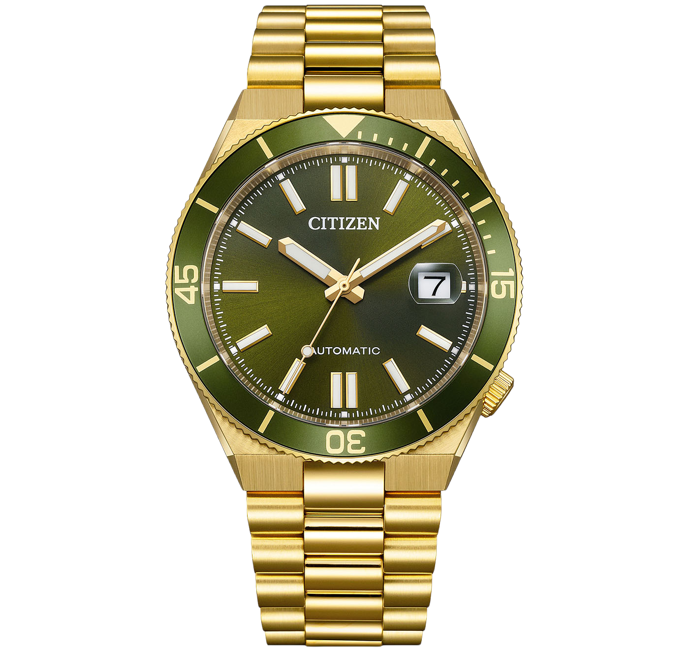 Montre Citizen Tsuyosa pour homme avec cadran vert et bracelet en acier inoxydable doré