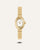 Goldfarbene ovale Armbanduhr mit Metallarmband und weißem Ziffernblatt