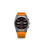 Herren-Smartwatch mit orangefarbenem Silikonarmband, silberfarbenem Gehäuse und rundem AMOLED-Display