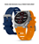 Herren-Smartwatch mit blauem und orangefarbenem Silikonarmband, silbernes Gehäuse
