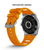 Herren-Smartwatch mit orangefarbenem Silikonarmband und Sensorfläche auf der Rückseite