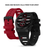 Smartwatch mit schwarzem und rotem Armband, nebeneinander dargestellt.