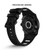 Schwarze Smartwatch im Seitenblick mit Sensorfläche am Gehäuse.
