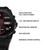 Schwarze Smartwatch mit rotem Displaybereich und bedruckter Gehäusekante.