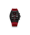 Smartwatch mit rotem Armband und schwarzem Gehäuse mit rotem Display.