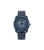 Herrenarmbanduhr mit blauem Lederarmband und skelettiertem Zifferblatt