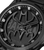Nahaufnahme Zifferblatt: schwarze Herrenarmbanduhr mit Batman-Emblem und Indexen