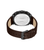 Uhr-Rückseite mit silbernem Edelstahlboden und braunem Lederarmband