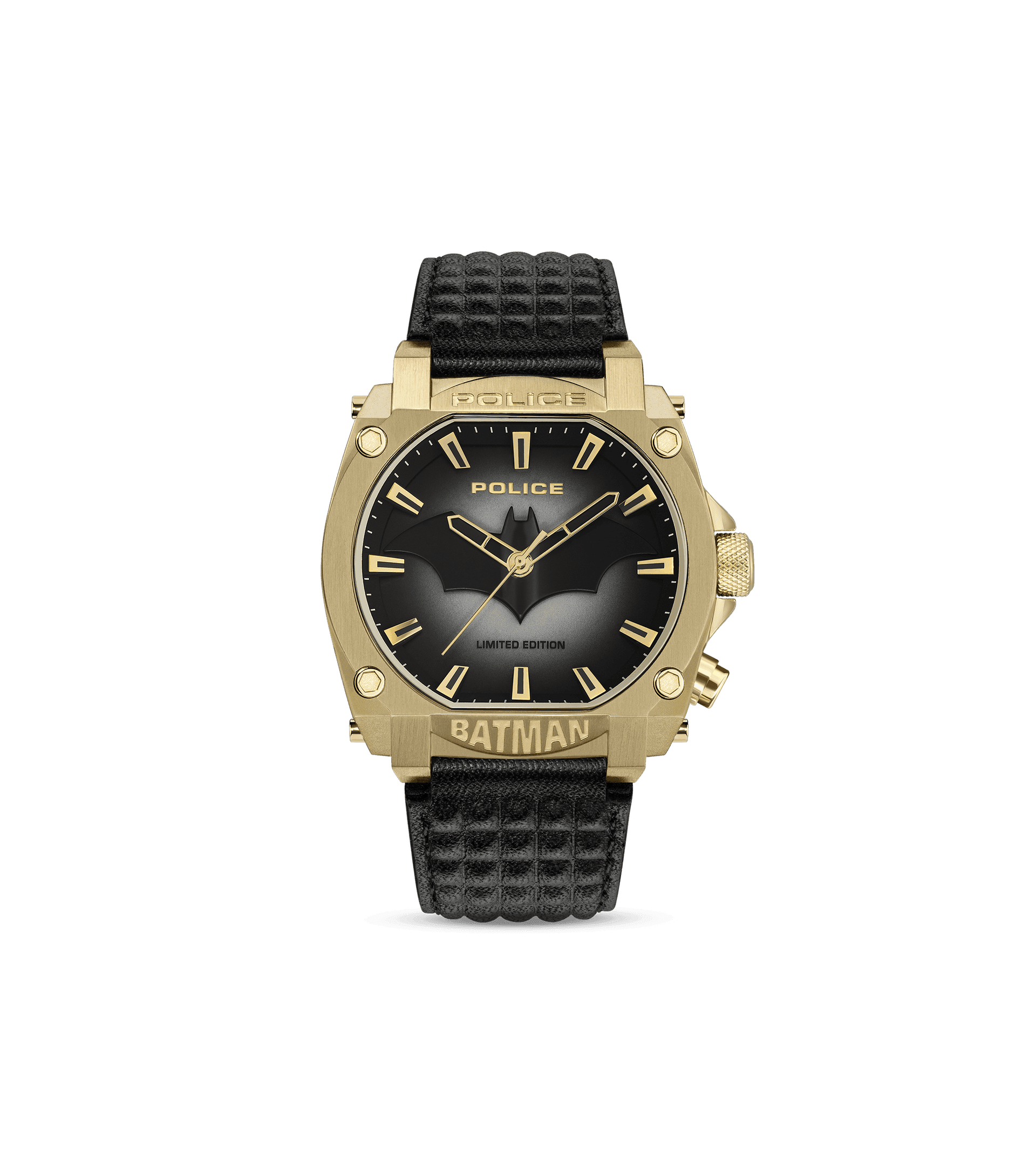 Herrenuhr mit schwarzem Silikonarmband, goldfarbener Lünette und schwarzem Zifferblatt