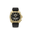 Herrenuhr mit schwarzem Silikonarmband, goldfarbener Lünette und schwarzem Zifferblatt