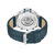 Herren-Armbanduhr mit Sichtboden, Edelstahlrückseite und dunkelblauem Lederband