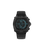 Herrenchronograph mit schwarzem Lederarmband und schwarzem Gehäuse, blaues Zifferblatt