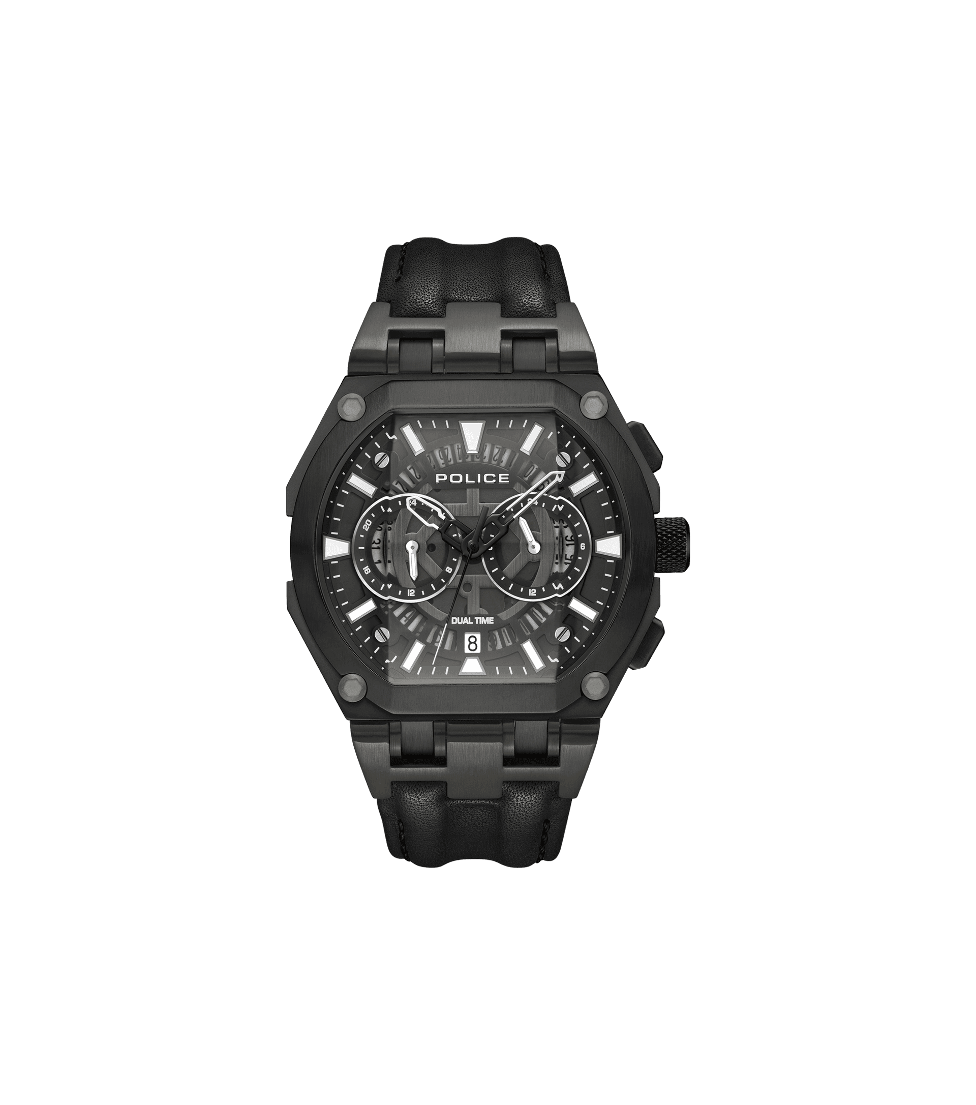 POLICE Herren-Armbanduhr mit schwarzem Zifferblatt und schwarzem Armband im Chronographen-Design