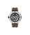 Herrenarmbanduhr mit braunem Lederarmband, silbernem Gehäuse und Multifunktionsanzeige