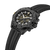 Police Herrenarmbanduhr, schwarzes Gehäuse mit schwarzem Lederband und Detailansicht