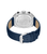 Police Herrenuhr Rückseite mit POLICE-Aufdruck und blauem Lederarmband